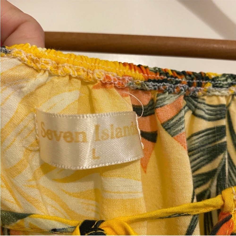 Seven Islands Sunny Yellow Floral tropical Dress tie front size large - Picture 3 of 7